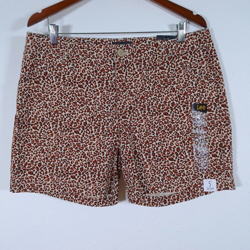 Lee Leopard Print Shorts Women's Size 16 Brown Print Stretch Pockets 5" Inseam